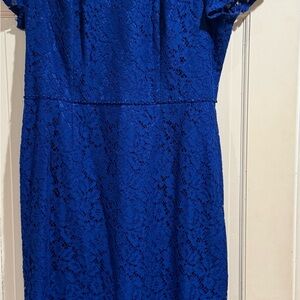 Adrianna Papell Cobalt Blue Lace Midi Dress